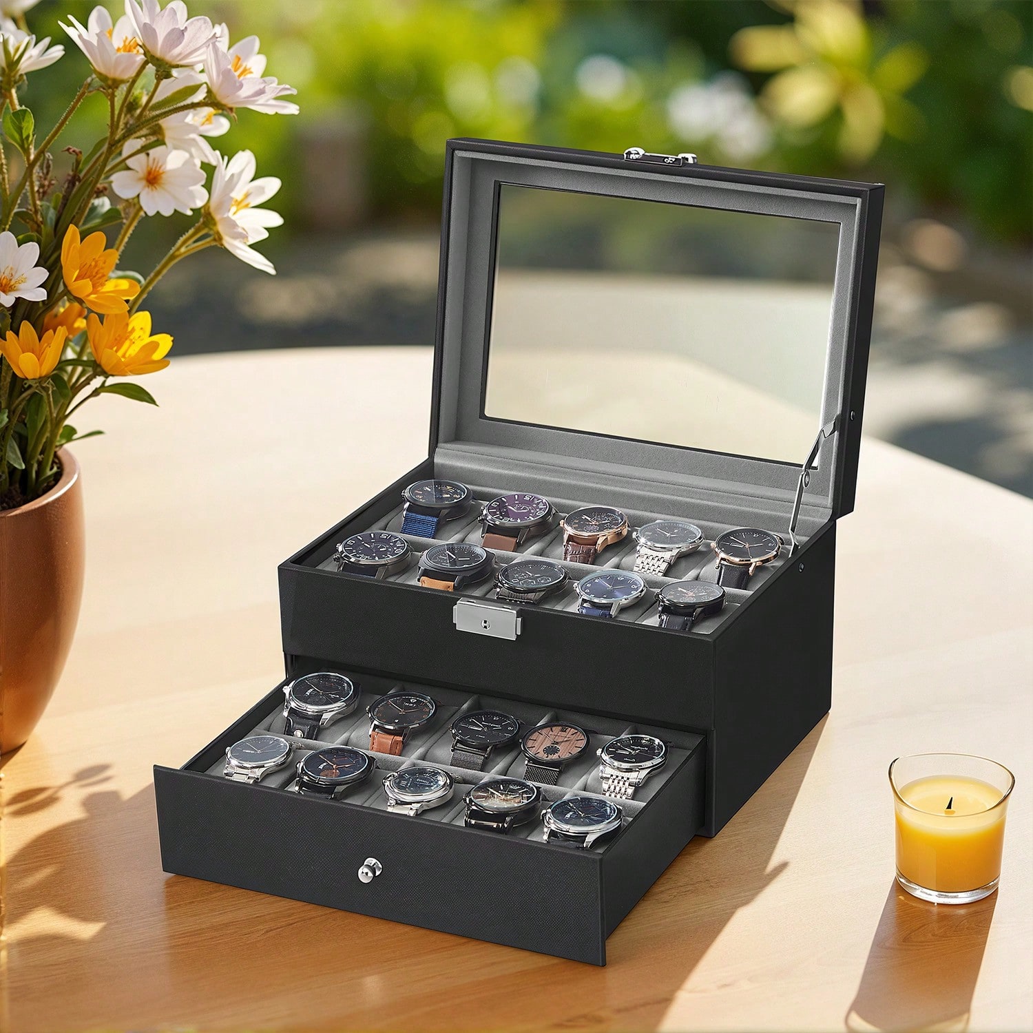 Watches Jewelry Holder - صندوق ساعات بـ 20 فتحة مع