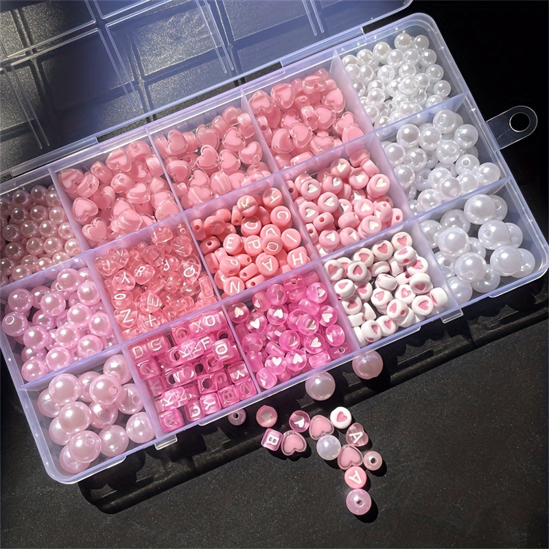 Charm Bracelet Beads - صندوق أبجدي وردي مكون من 10