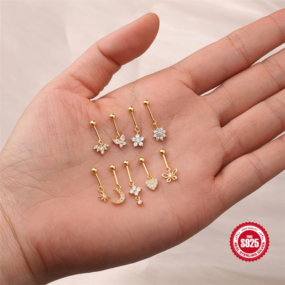 Moon Star Earrings - روكسي 925 فضة غير عادية القمر/نجمة/فراشة