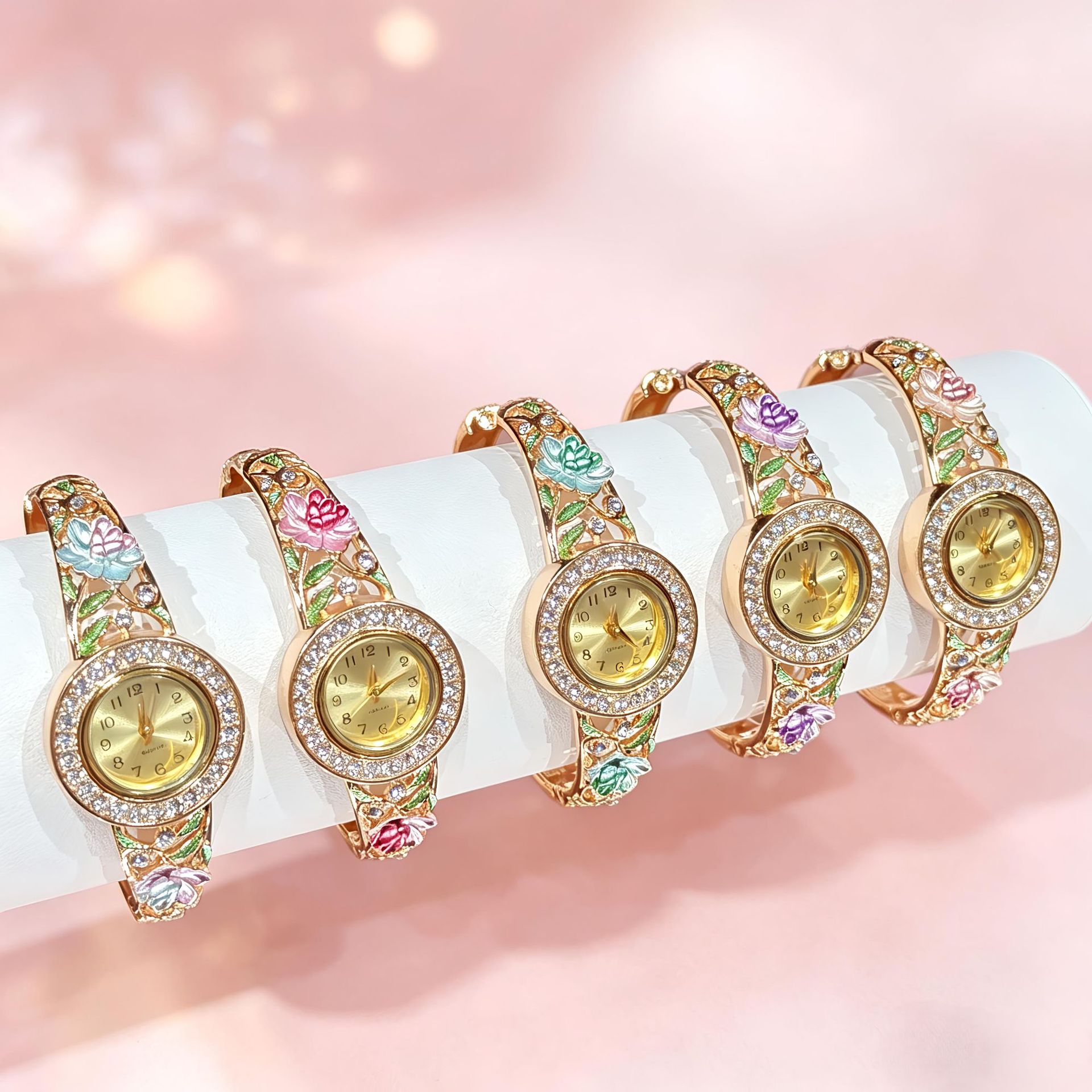 Vintage Jewelry Watches Women - ساعة يد نسائية بتصميم زهرة مطلية