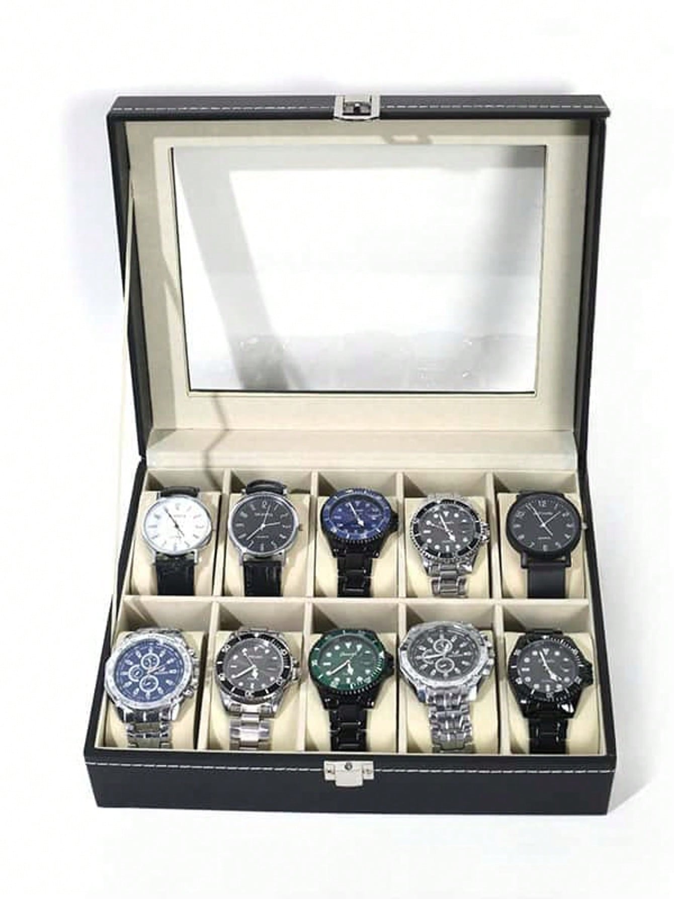 Jewelry Watch - صندوق ساعات جلدي مع قفل، علبة