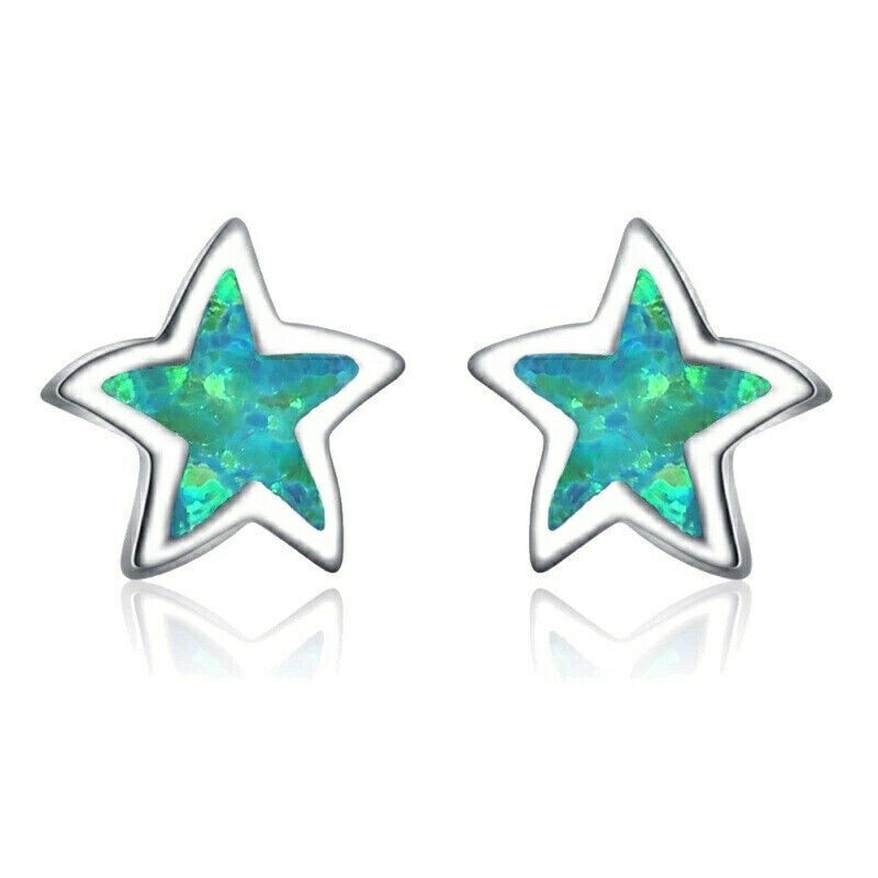 Opal Earrings Dangle - 1 زوج أخضر/أزرق/أبيض الخماسي الأخضر مقلد