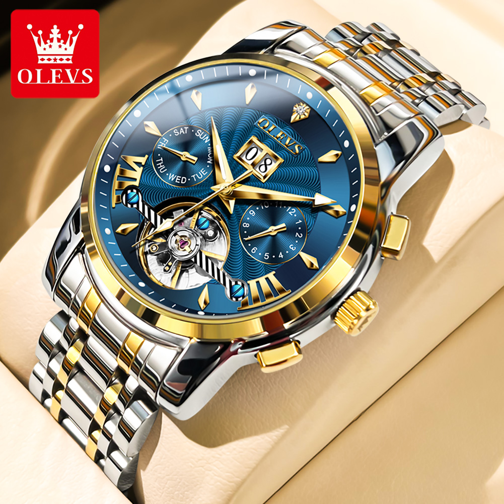 Mens Mechanical Watch - ساعات رجالية OLEVS فاخرة عصرية بحزام