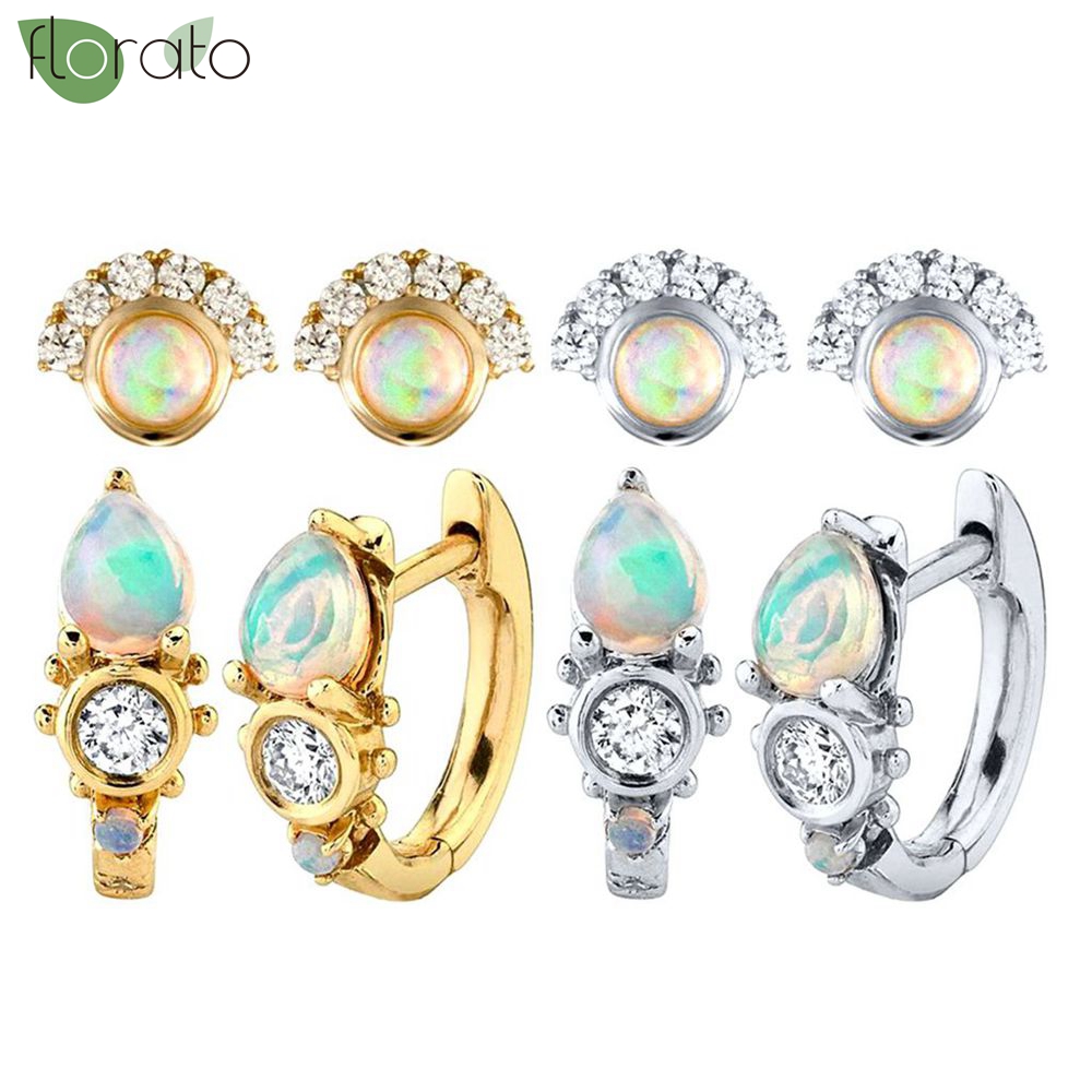 Opal Earrings Dangle - 925 فضة إبرة رائعة صغيرة هوب