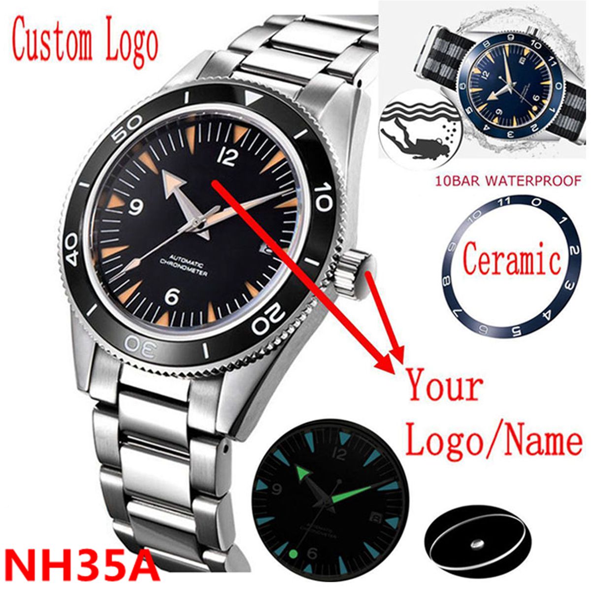 شعار مخصص NH35 ساعة يد تعمل با - مراجعة Mens Mechanical Watch وسعره