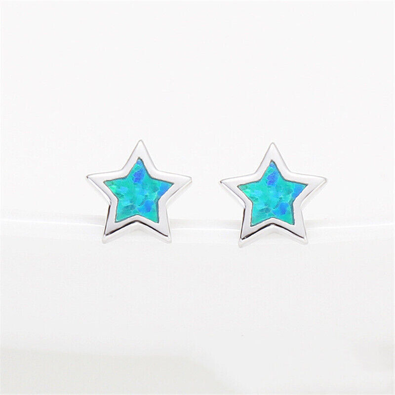 1 زوج أخضر/أزرق/أبيض الخماسي ا - مراجعة Opal Earrings Dangle وسعره