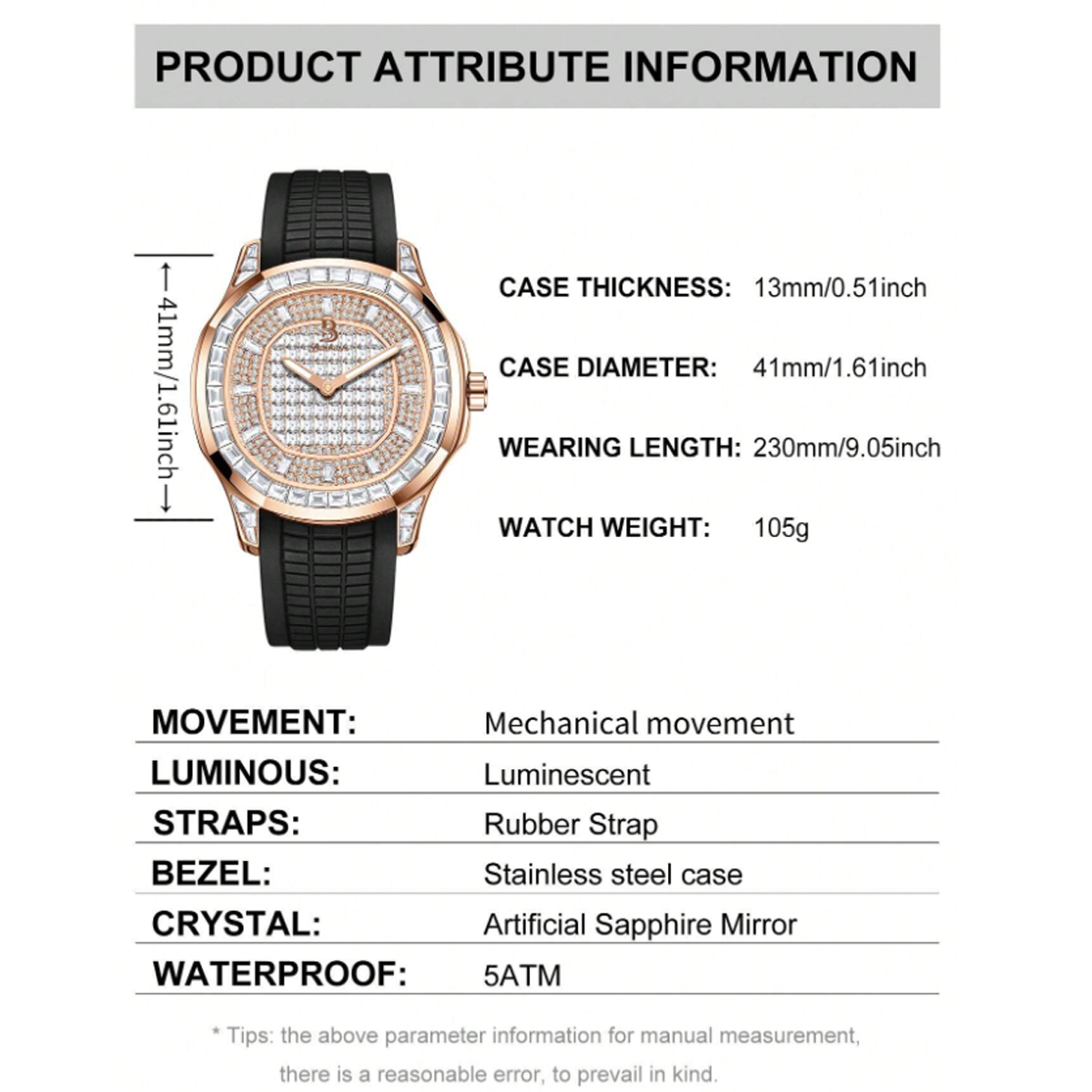 BRUBOSES-ساعة ميكانيكية أوتوما - مراجعة Stones Watches & Jewelry In Sweden Ab وسعره